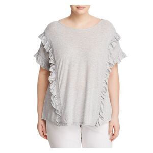 VINCE CAMUTO Womens Gray Knit Smocked Flutter Sleeve Scoop Neck Top Plus 2X